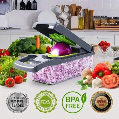 Multifunctional 16 Vegetable Chopper & Slicer with Handle for Kitchen