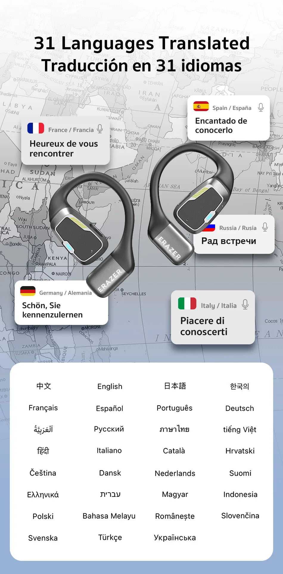 AI Bluetooth Earphones XP6 - Translator, ASMR, DIY Equalizer, Office, Travel