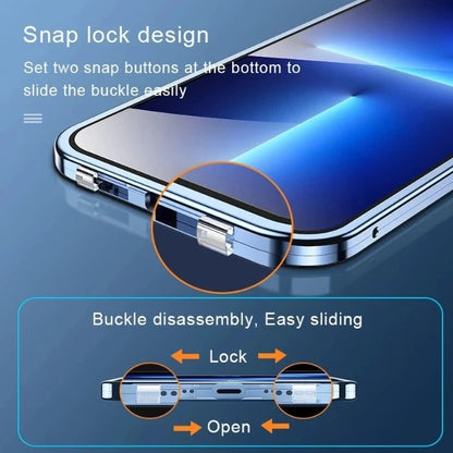 360° Full Protection Metal Magnetic Double Sided Glass Snap Lock Case for iPhone