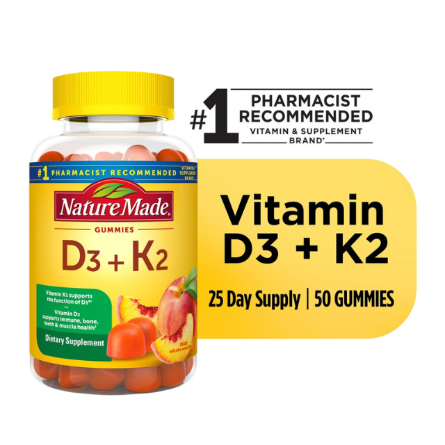 Nature Made Vitamin D3 K2 Gummies, 5000 IU, Bone & Immune Support - 50 Count