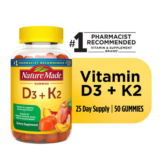 Nature Made Vitamin D3 K2 Gummies, 5000 IU, Bone & Immune Support - 50 Count