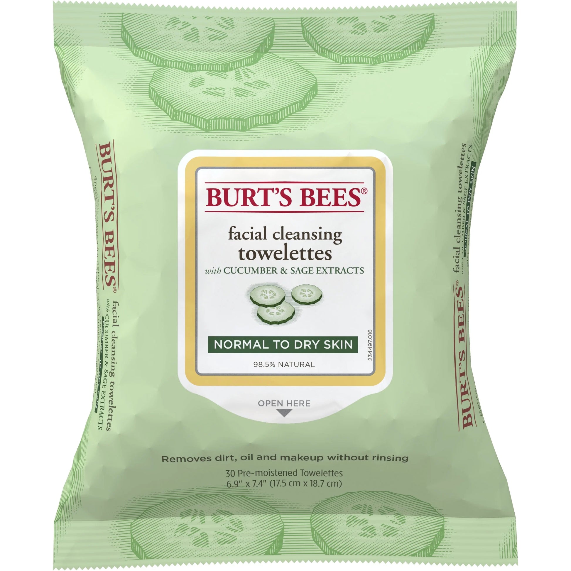 Burt'S Bees Facial Cleansing Towelettes, Cucumber and Sage, 30 Ct