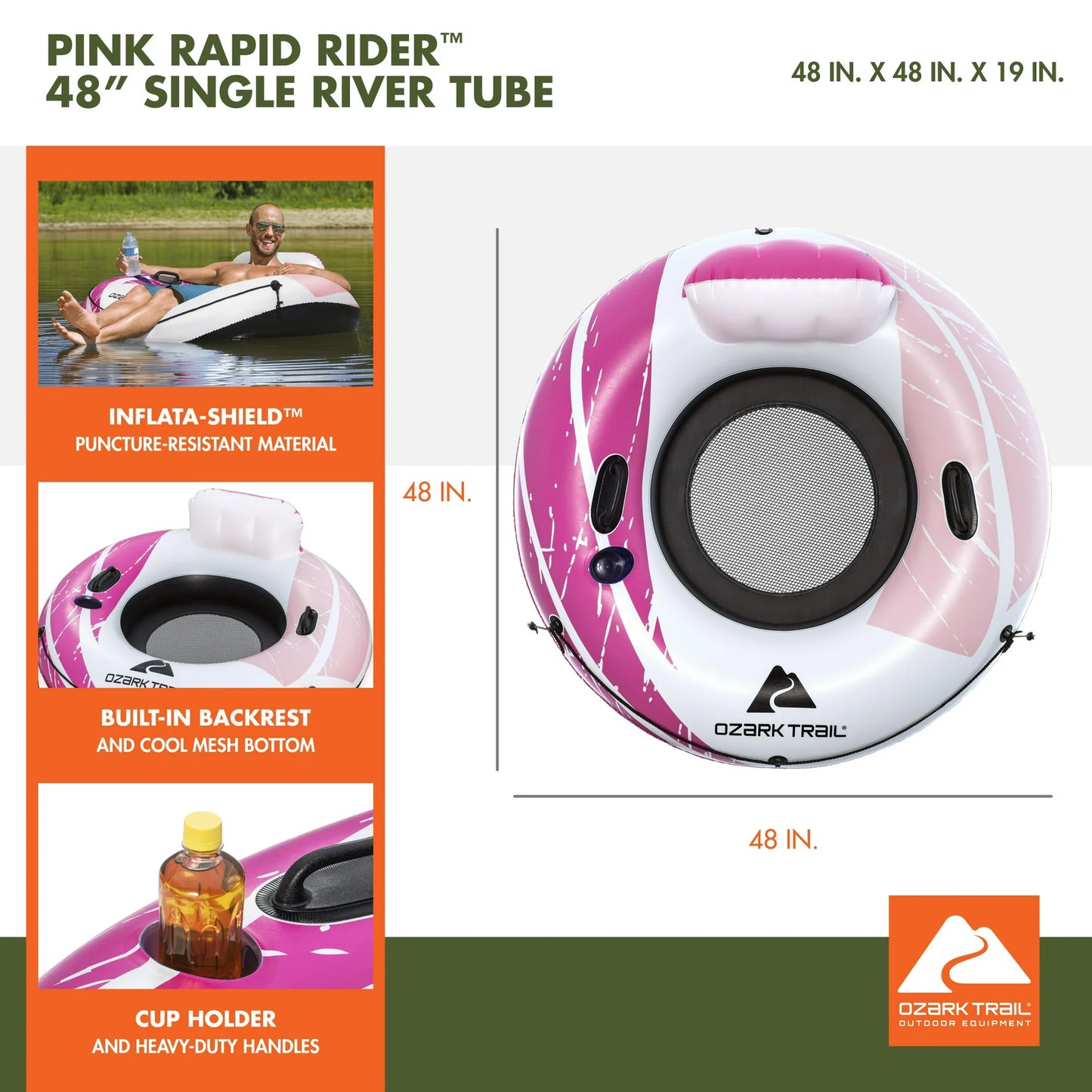 Ozark Trail Pink Rapid Rider River Tube 48" – Summer Float