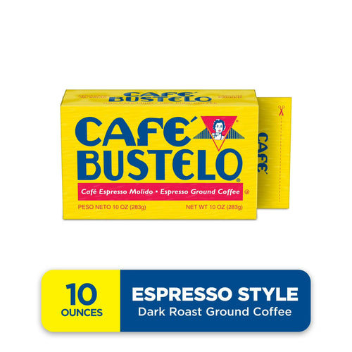Cafe Bustelo espresso style ground coffee package on a white background