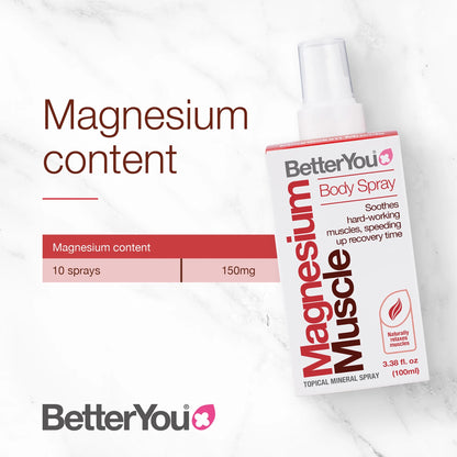 Betteryou Magnesium Muscle Body Spray - Relaxing Topical Magnesium and Essential Oil Spray - Lavender and Chamomile - Promotes Better Sleep - 3.38 Oz