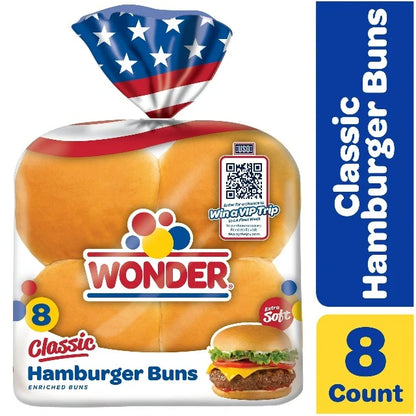 Wonder Bread Classic Extra Soft White Bread Hamburger Buns, 15 oz, 8 Count