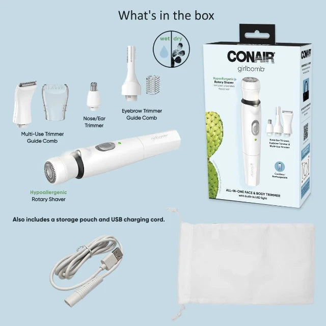 Conair Girlbomb All-in-One Rotary Shaver & Trimmer for Face & Body - 1 ea