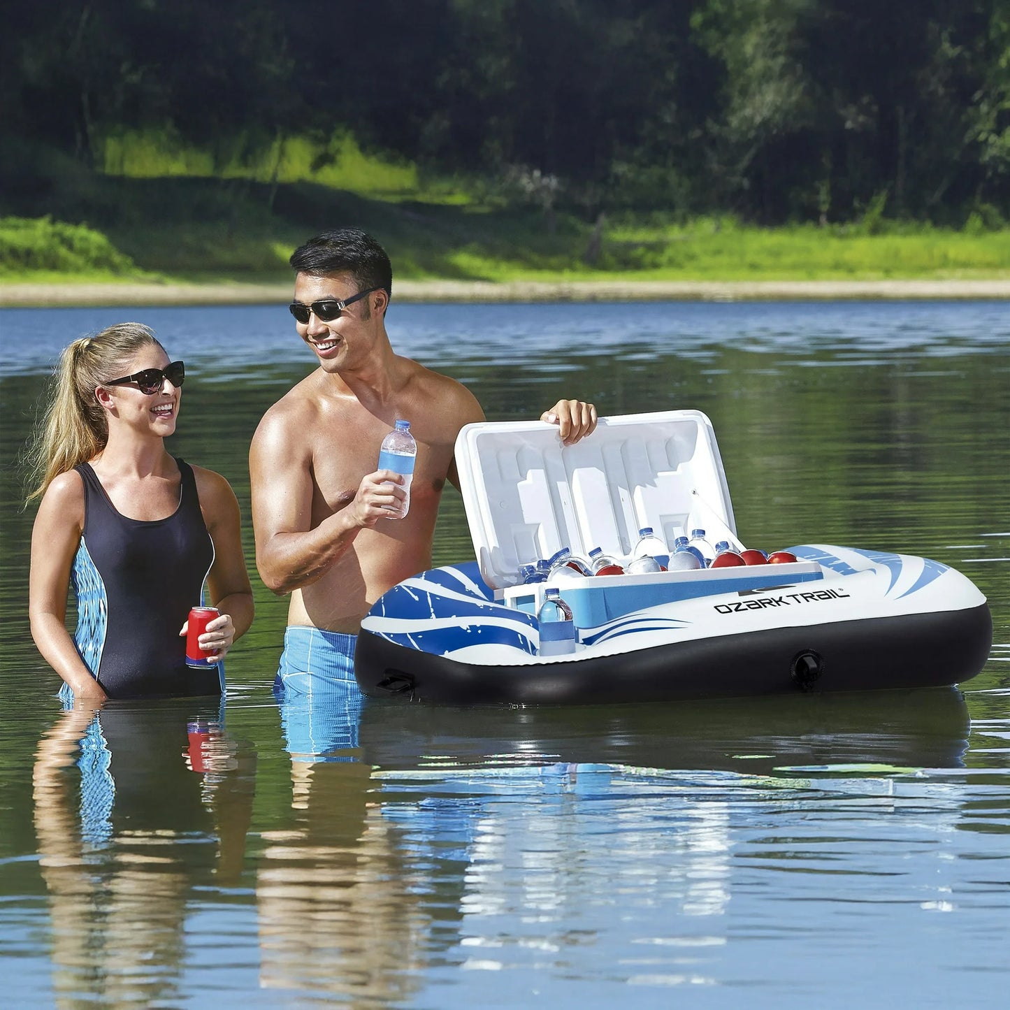 Ozark Trail Blue & White Floating Cooler for Pools & Lakes