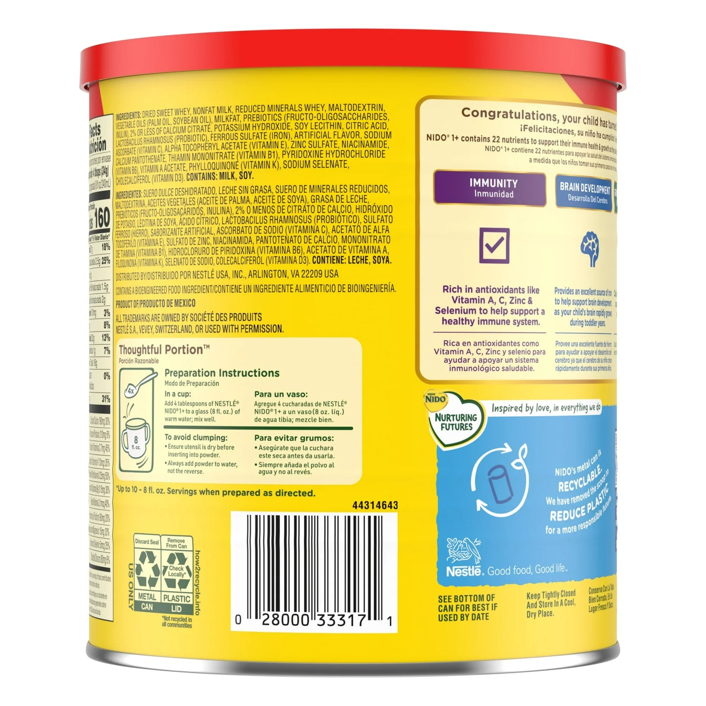 NIDO Kinder Toddler Milk Powder, 12 x 12.6 oz, 120 Servings