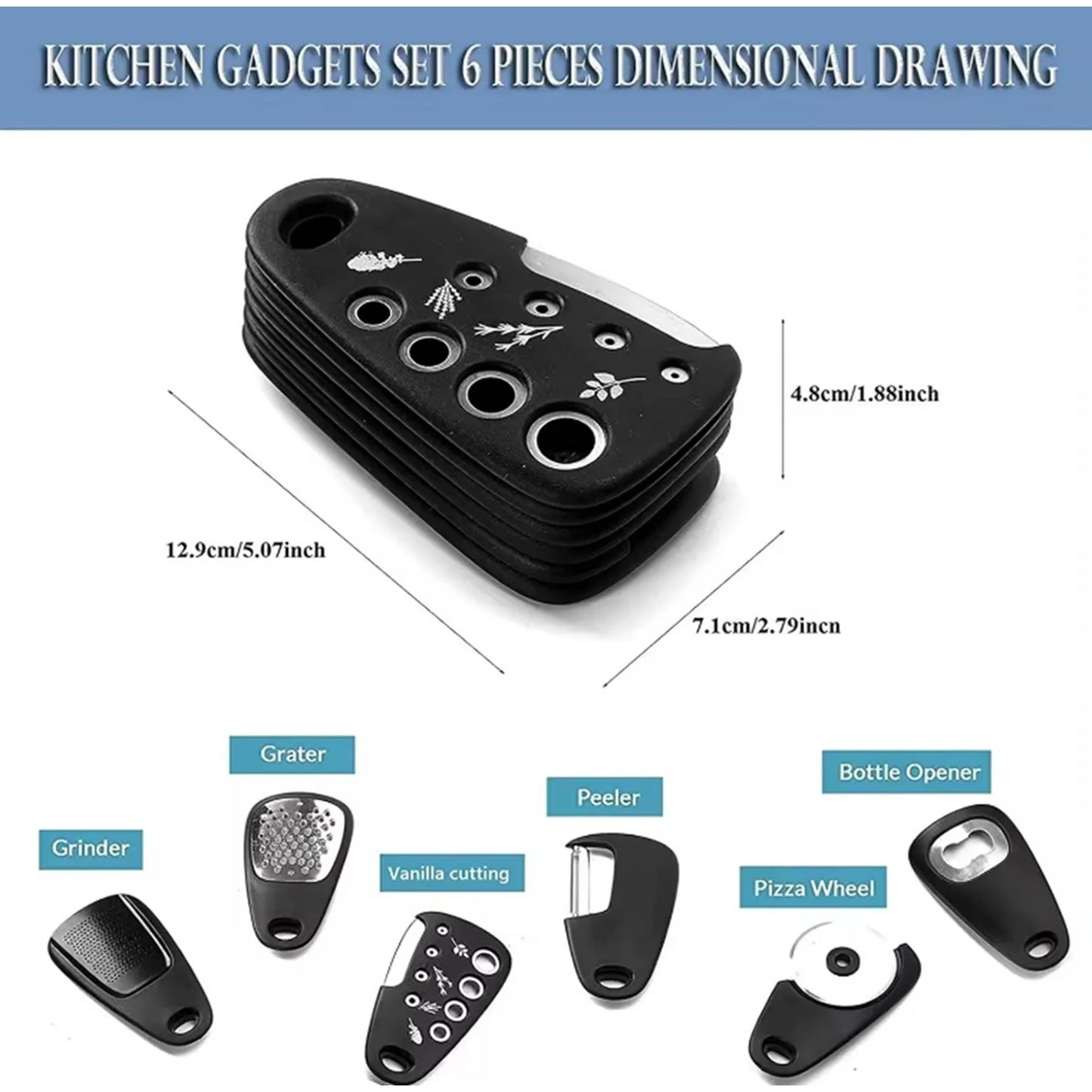 Compact Kitchen Gadget Set - 6-in-1 Multifunctional Tools