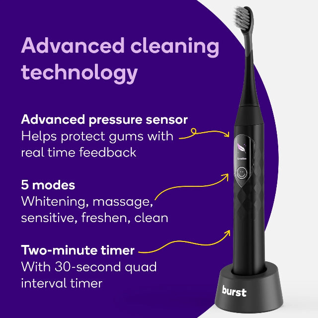 Burst Pro Sonic Rechargeable Toothbrush w/ Sensor - Black