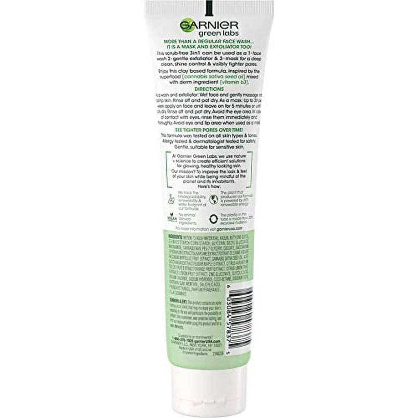 Garnier Green Labs Canna-B 3-in-1 Facial Cleanser, 4.4 fl oz