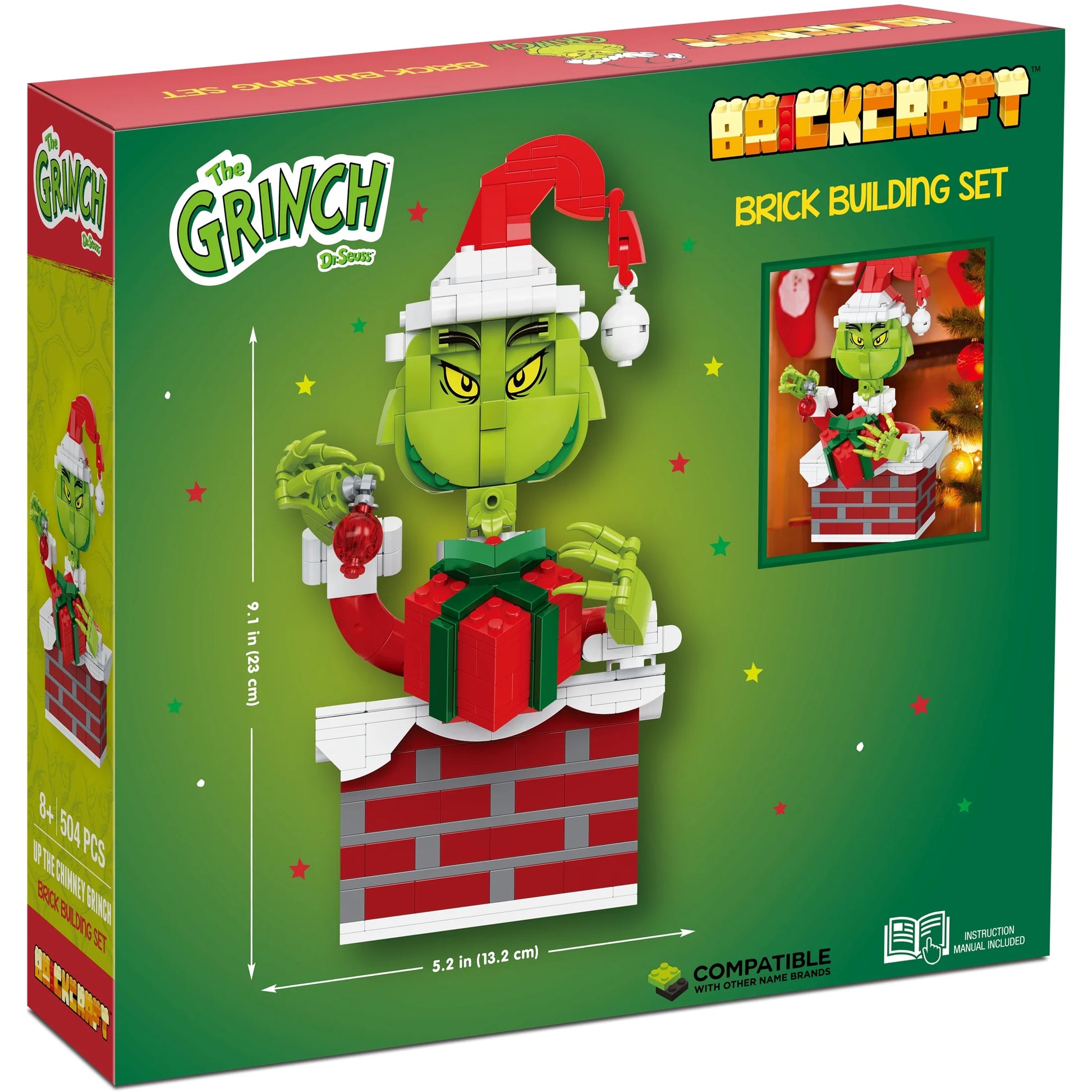 Brickcraft up the Chimney Grinch Building Kit (504-Plastic Piece Set) Limited Edition Collectible, Christmas Décor, Toy Gift Idea for Boys and Girls Ages 8 Years Old and Up