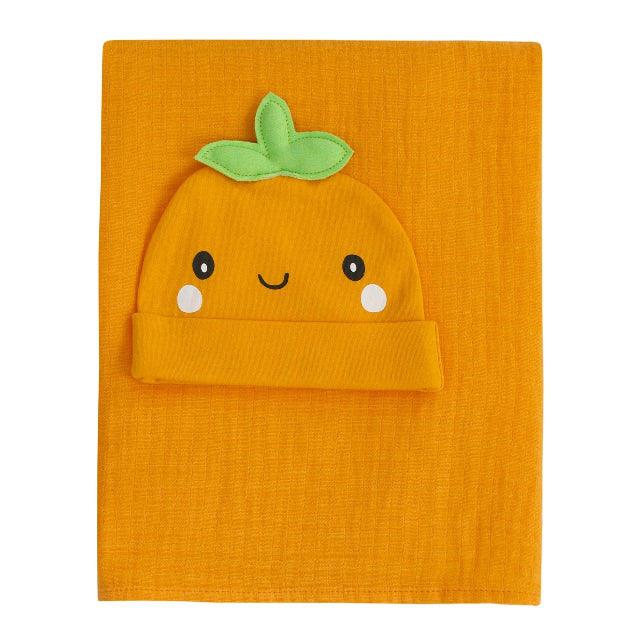 Parent's Choice Muslin Swaddle & Beanie Set – Orange/Pumpkin