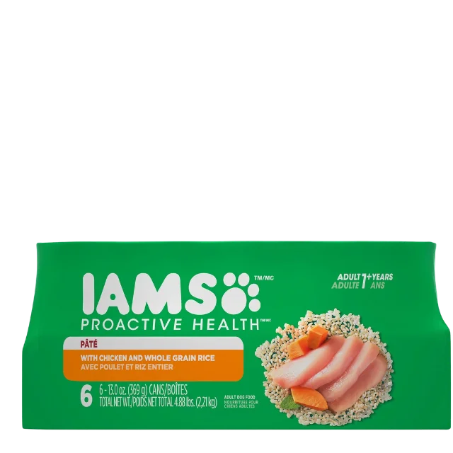 IAMS PROACTIVE HEALTH Adult Wet Dog Food, Chicken & Rice, 6 Cans, 13 oz