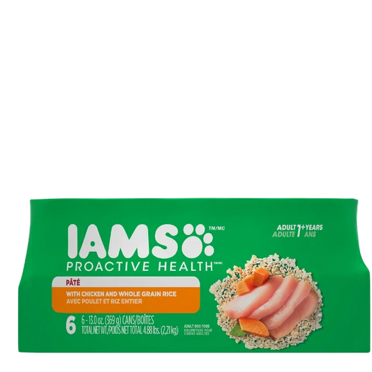 IAMS PROACTIVE HEALTH Adult Wet Dog Food, Chicken & Rice, 6 Cans, 13 oz