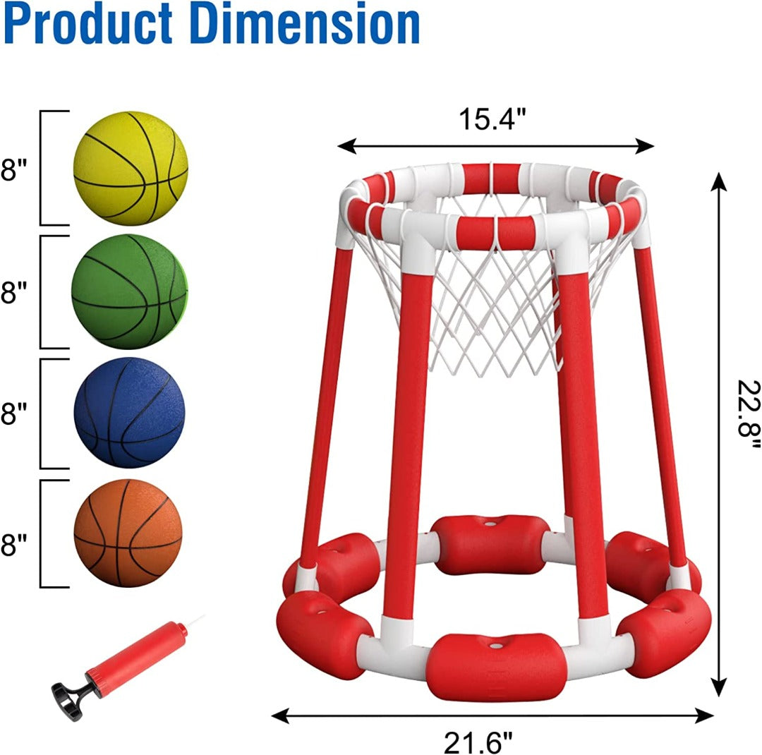 OMOTIYA Swimming Pool Basketball Hoop with Base, Portable Outdoor Basketball Hoop for Pool with Balls and Pump, Pool Toys Game for Boys and Girls, Kids, Adults, Red, 21.6 x 22.8 x 15.4 inch