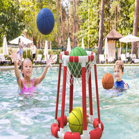 OMOTIYA Swimming Pool Basketball Hoop with Base, Portable Outdoor Basketball Hoop for Pool with Balls and Pump, Pool Toys Game for Boys and Girls, Kids, Adults, Red, 21.6 x 22.8 x 15.4 inch