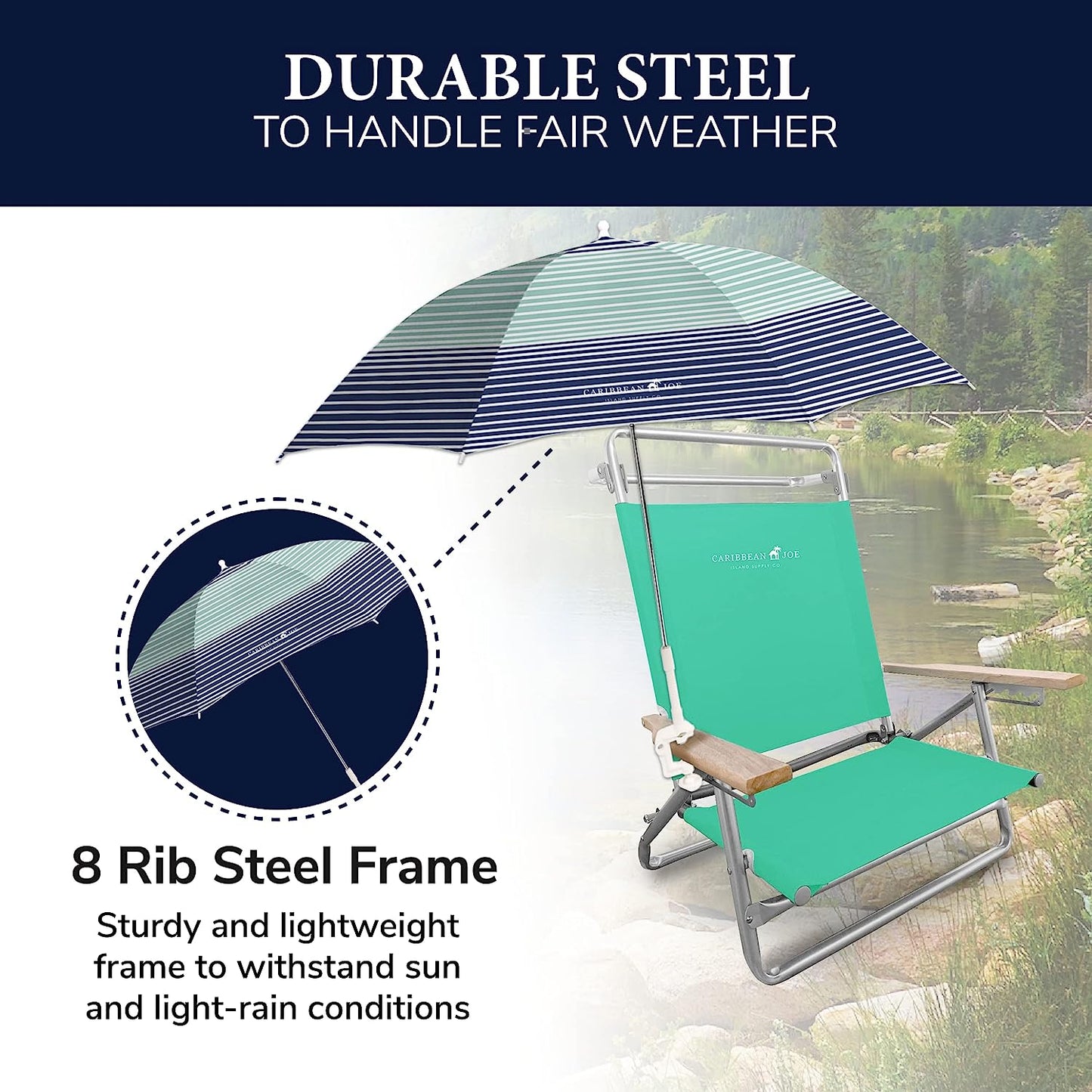 Caribbean Joe Beach Umbrella for Chair, Adjustable and Universal Clamp On Beach Umbrella with UV Protection, 48 Inch