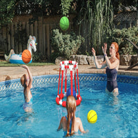 OMOTIYA Swimming Pool Basketball Hoop with Base, Portable Outdoor Basketball Hoop for Pool with Balls and Pump, Pool Toys Game for Boys and Girls, Kids, Adults, Red, 21.6 x 22.8 x 15.4 inch