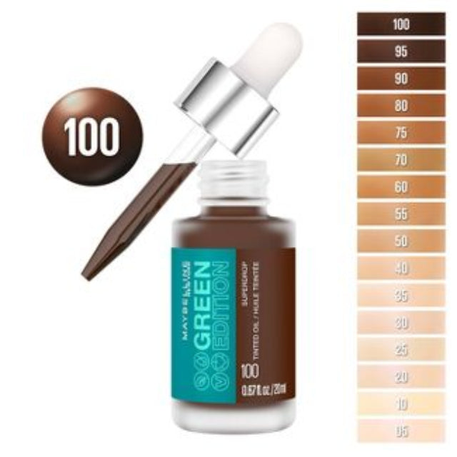 Maybelline New York Green Edition Superdrop Tinted Oil Makeup: 8 Shades of Adjustable, Natural Coverage Infused with Jojoba and Marula Oi - asyouwish.store