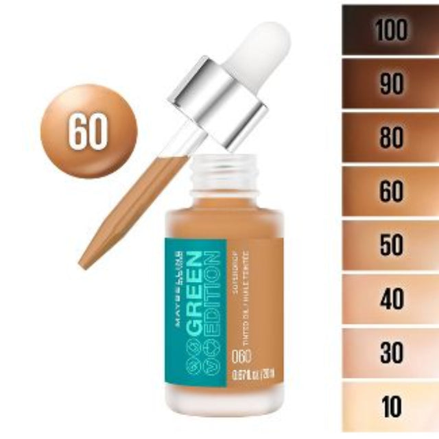 Maybelline New York Green Edition Superdrop Tinted Oil Makeup: 8 Shades of Adjustable, Natural Coverage Infused with Jojoba and Marula Oi - asyouwish.store