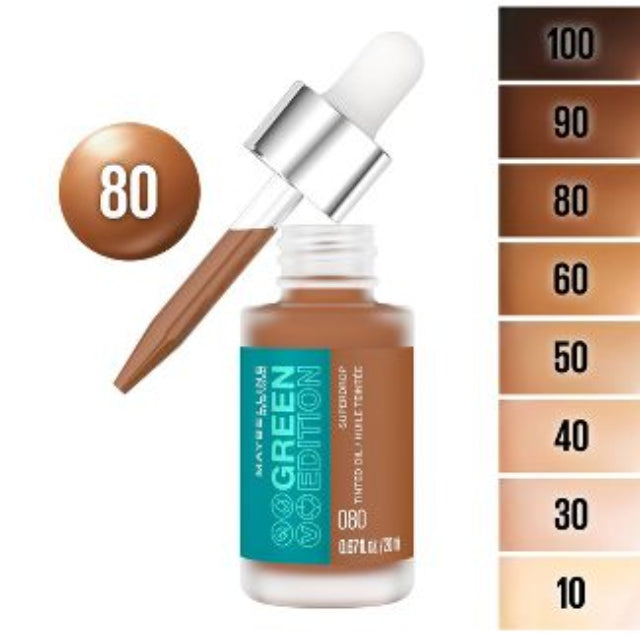 Maybelline New York Green Edition Superdrop Tinted Oil Makeup: 8 Shades of Adjustable, Natural Coverage Infused with Jojoba and Marula Oi - asyouwish.store