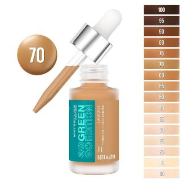 Maybelline New York Green Edition Superdrop Tinted Oil Makeup: 8 Shades of Adjustable, Natural Coverage Infused with Jojoba and Marula Oi - asyouwish.store